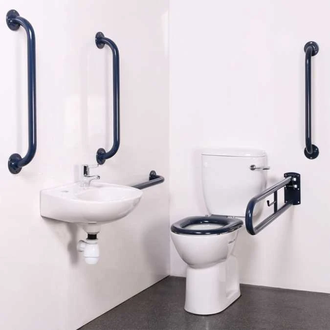 Arley Doc M Pack - Disabled Bathroom High Toilet, Basin And Blue Grab Rails 1 Arley Doc M Pack - Disabled Bathroom High Toilet, Basin And Blue Grab Rails