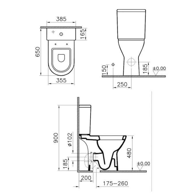 S50 Comfort Raised Height Close Coupled Back To Wall Toilet - VitrA 2 S50 Comfort Raised Height Close Coupled Back To Wall Toilet - VitrA - Image 2