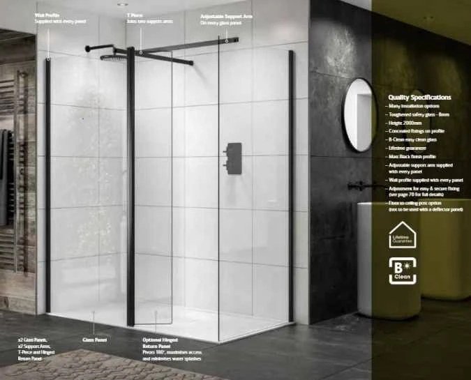 Sommer 900mm Black Wetroom Glass Panel 4 Sommer 900mm Black Wetroom Glass Panel - Image 4