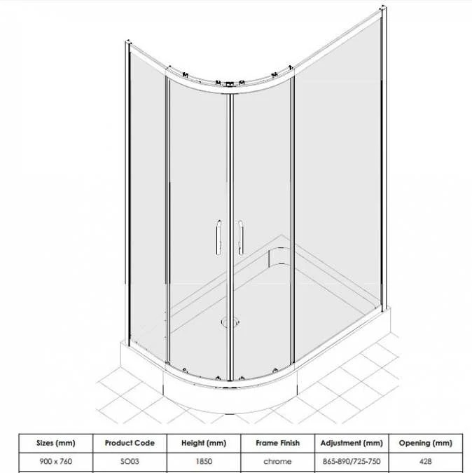 Sommer6 900 X 760 Double Door Offset Quadrant Shower Enclosure 2 Sommer6 900 X 760 Double Door Offset Quadrant Shower Enclosure - Image 2