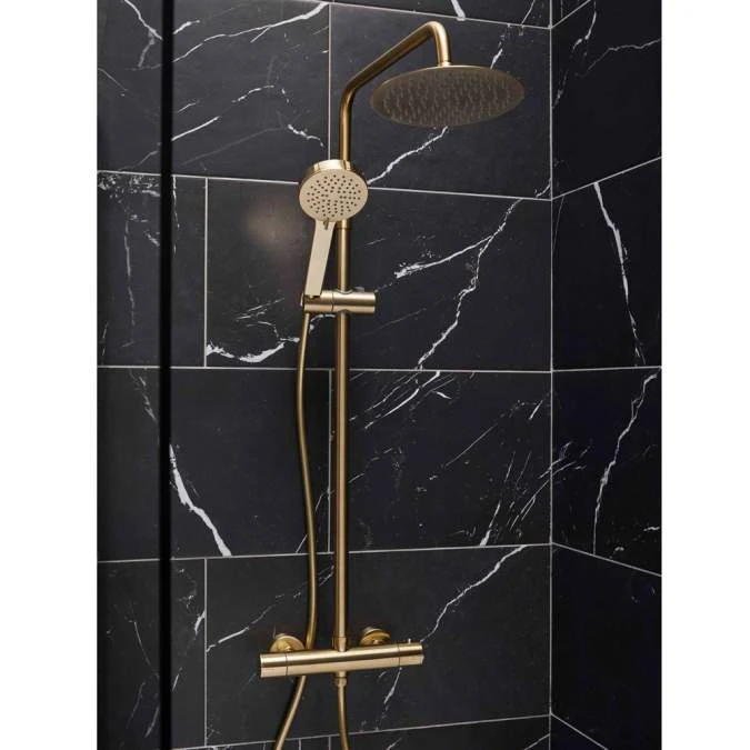 Spey Series 2 Brushed Brass Dual Head Thermostatic Shower Kit - Highlife Bathrooms 2 Spey Series 2 Brushed Brass Dual Head Thermostatic Shower Kit - Highlife Bathrooms - Image 2