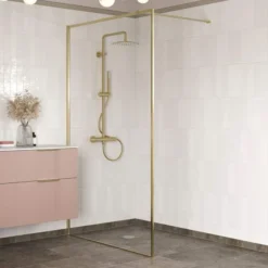 Supreme Brushed Brass Profile Wetroom Panel - 800mm 6 Supreme Brushed Brass Profile Wetroom Panel - 800mm -Roman Sales supreme brass walk in