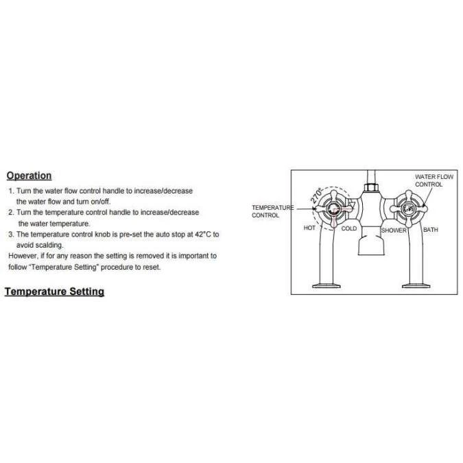 Burlington Tay Deck Mounted Traditional Bath Shower Mixer Tap Rigid Riser - Fixed Head - BT2DS 9 Burlington Tay Deck Mounted Traditional Bath Shower Mixer Tap Rigid Riser - Fixed Head - BT2DS - Image 9