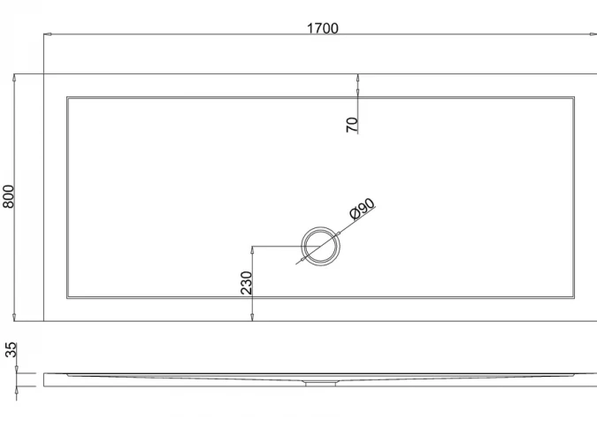 Zamori Rectangle Shower Tray 1700 X 800mm - Centre Waste - Z1185 2 Zamori Rectangle Shower Tray 1700 X 800mm - Centre Waste - Z1185 - Image 2