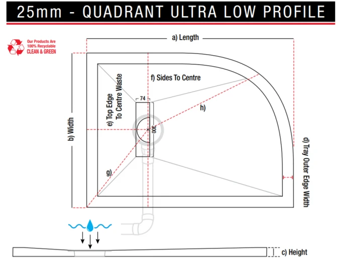TrayMate TM25 Linear Quadrant Shower Tray - 800 X 800mm 2 TrayMate TM25 Linear Quadrant Shower Tray - 800 X 800mm - Image 2