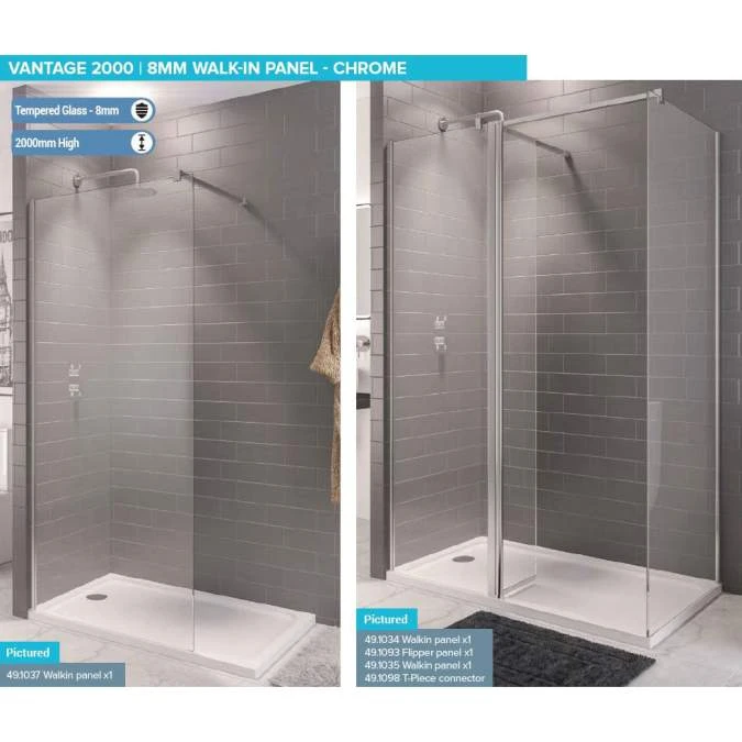 Vantage 8mm, 1400mm Walk In Shower Screen - Eastbrook 2 Vantage 8mm, 1400mm Walk In Shower Screen - Eastbrook - Image 2