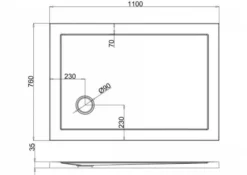 Zamori Anti-Slip Rectangular Shower Tray - 1100 X 760 - Corner Waste - Z1170A -Roman Sales zamori 1100 760 anti slip shower tray tech drawing