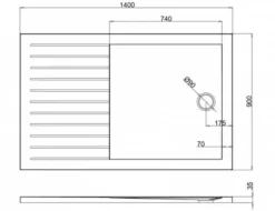 Zamori Anti-Slip Walk-In Rectangular Shower Tray 1400 X 900mm Central Waste - Z1186A -Roman Sales zamori 1400 900 Walk in anti slip shower tray tech drawing z1186a
