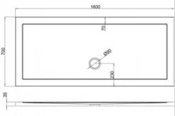 Zamori Anti-Slip Rectangular Shower Tray - 1600 X 700 - Central Waste - Z1182A -Roman Sales zamori 1600 700 anti slip shower tray tech drawing