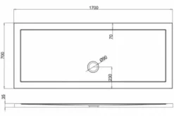 Zamori Anti-Slip Rectangular Shower Tray - 1700 X 700 - Central Waste - Z1183A -Roman Sales zamori 1700 700 anti slip shower tray tech drawing