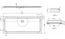 Zamori Anti-Slip Rectangular Shower Tray - 1800 X 800 - Central Waste - Z1343A -Roman Sales zamori 1800 800 anti slip shower tray tech drawing